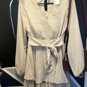 Long Sleeve Ruffle Tiered Neutral Cheetah Dress